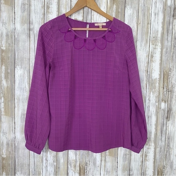 Skies Are Blue Tops - Skies Are Blue Purple Open Neck Blouse
